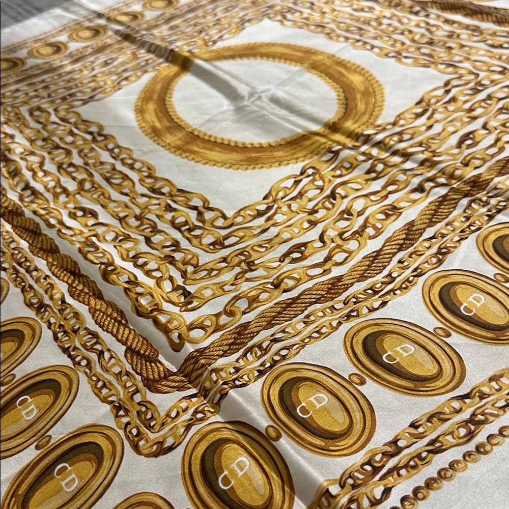 Christian Dior Gold and Cream Silk Scarf - Picture 5 of 10
